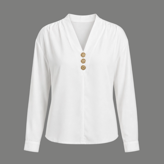 Casual Top V Neck Button Accent