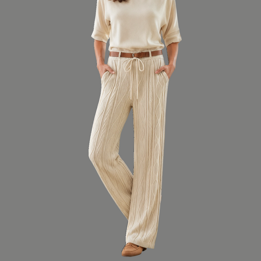 High Rise Textured Cable Knit Wide Trousers