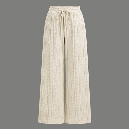 High Rise Textured Cable Knit Wide Trousers