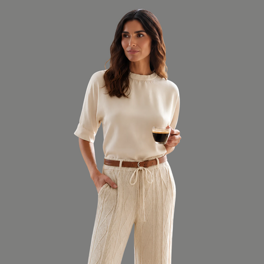 High Rise Textured Cable Knit Wide Trousers