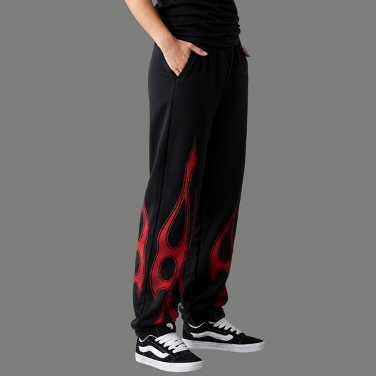 High Rise Flame Graphic Printed Wide Trousers