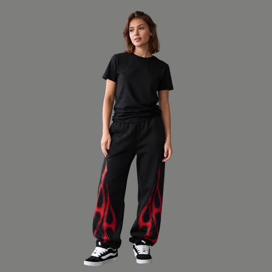 High Rise Flame Graphic Printed Wide Trousers