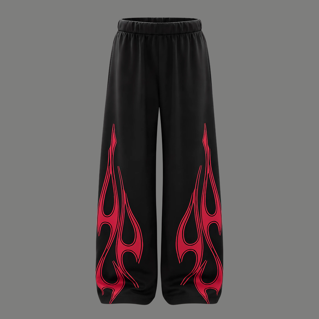 High Rise Flame Graphic Printed Wide Trousers