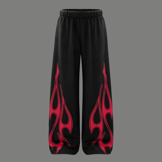 High Rise Flame Graphic Printed Wide Trousers