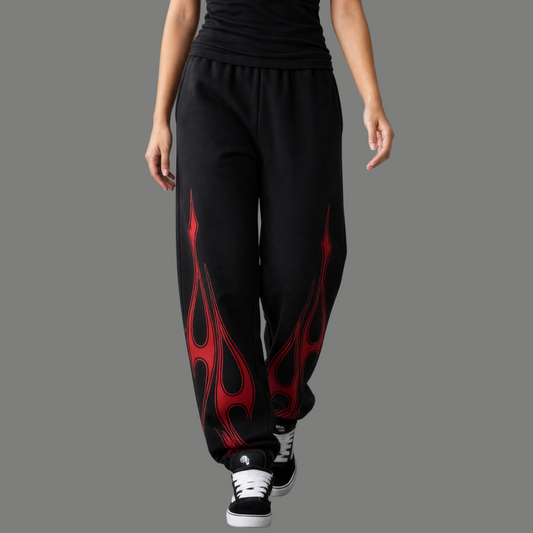 High Rise Flame Graphic Printed Wide Trousers