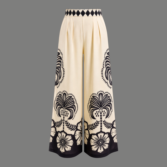 Geometric Waistband Graphic Hem Wide Leg Trousers