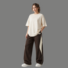 Contrast Panel Drawstring Wide Leg Sweatpants Trousers