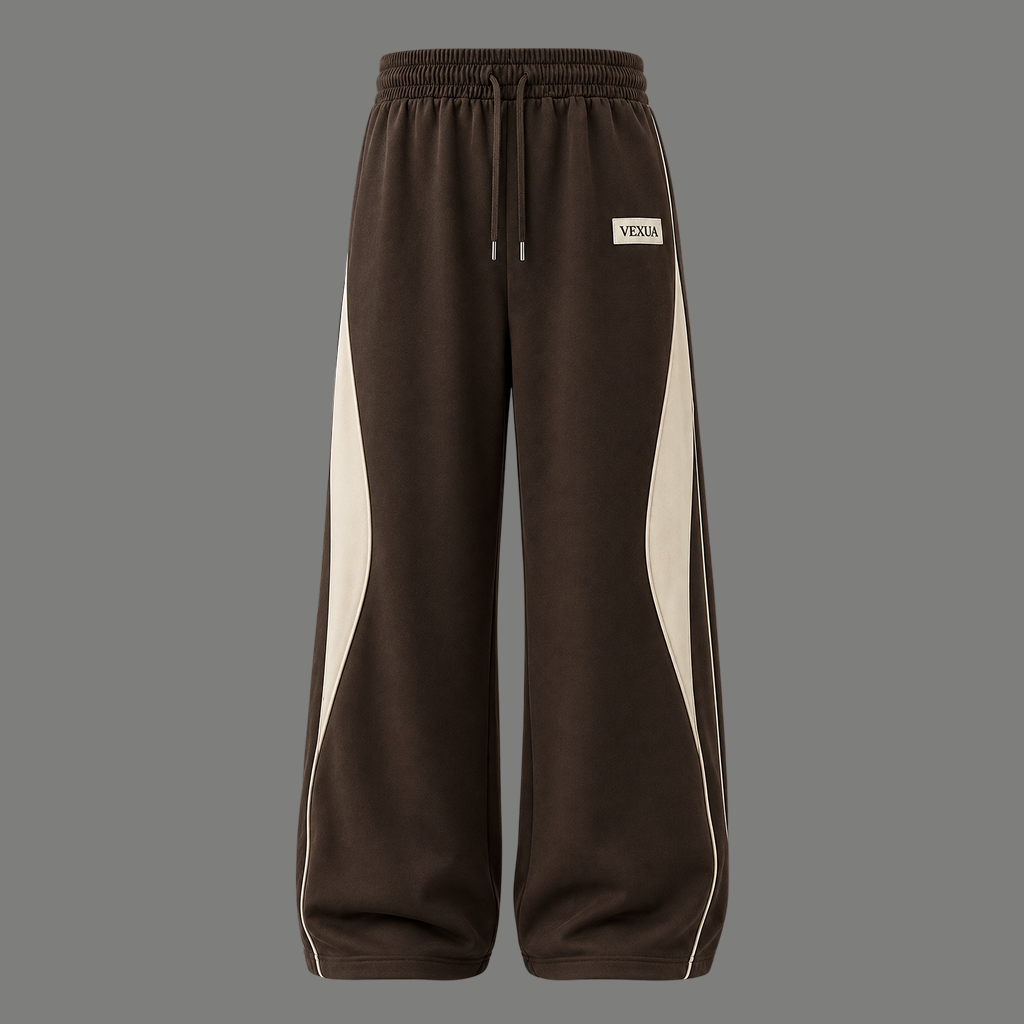 Contrast Panel Drawstring Wide Leg Sweatpants Trousers