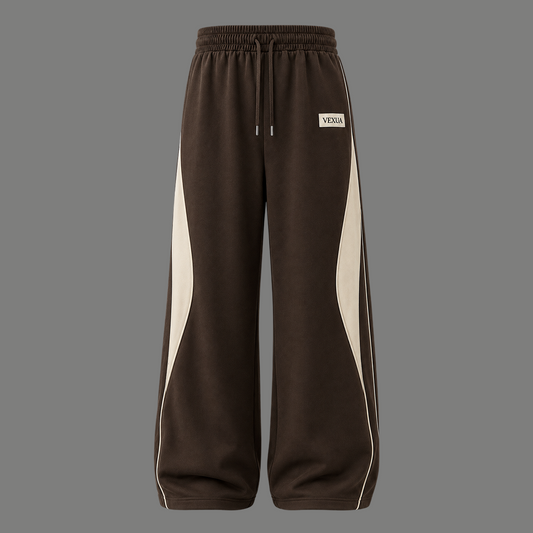 Contrast Panel Drawstring Wide Leg Sweatpants Trousers