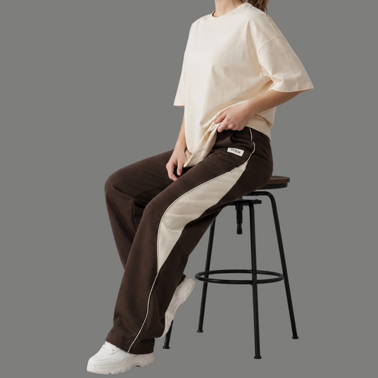 Contrast Panel Drawstring Wide Leg Sweatpants Trousers