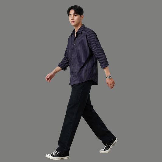 Classic Long Sleeve Vertical Pinstripe Button Shirt