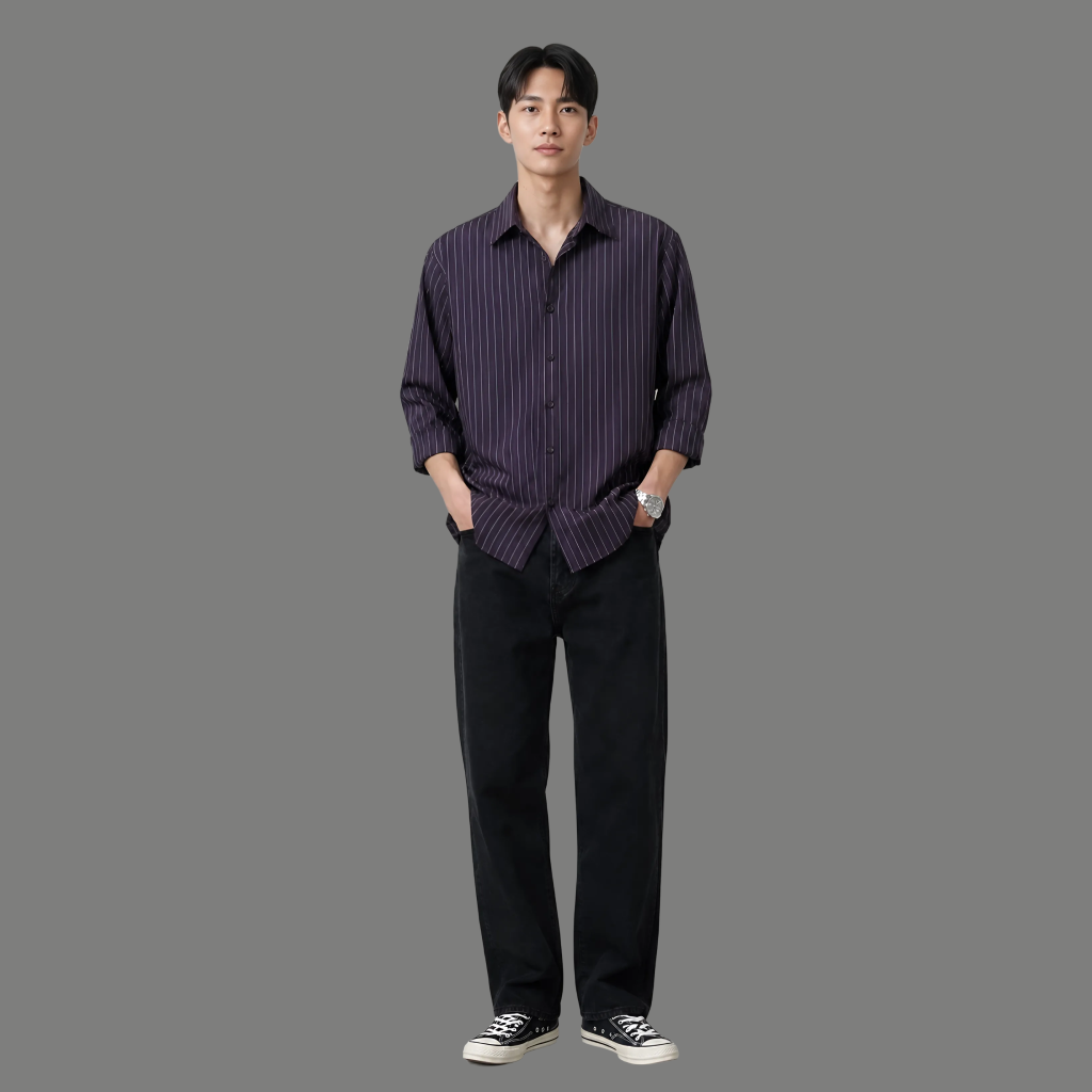 Classic Long Sleeve Vertical Pinstripe Button Shirt