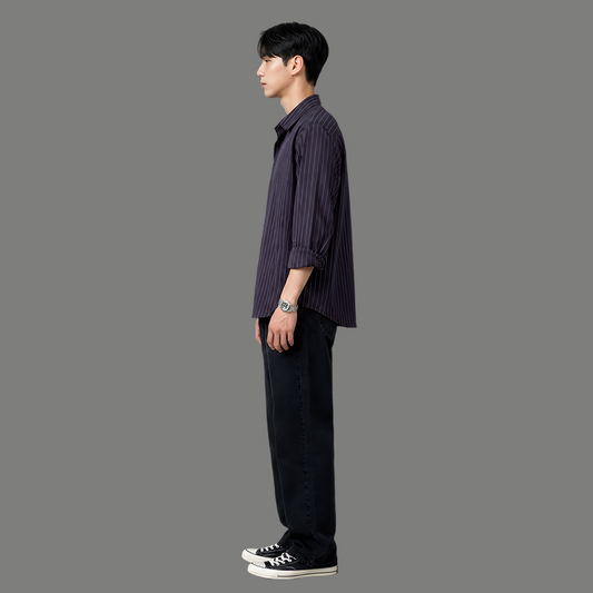 Classic Long Sleeve Vertical Pinstripe Button Shirt