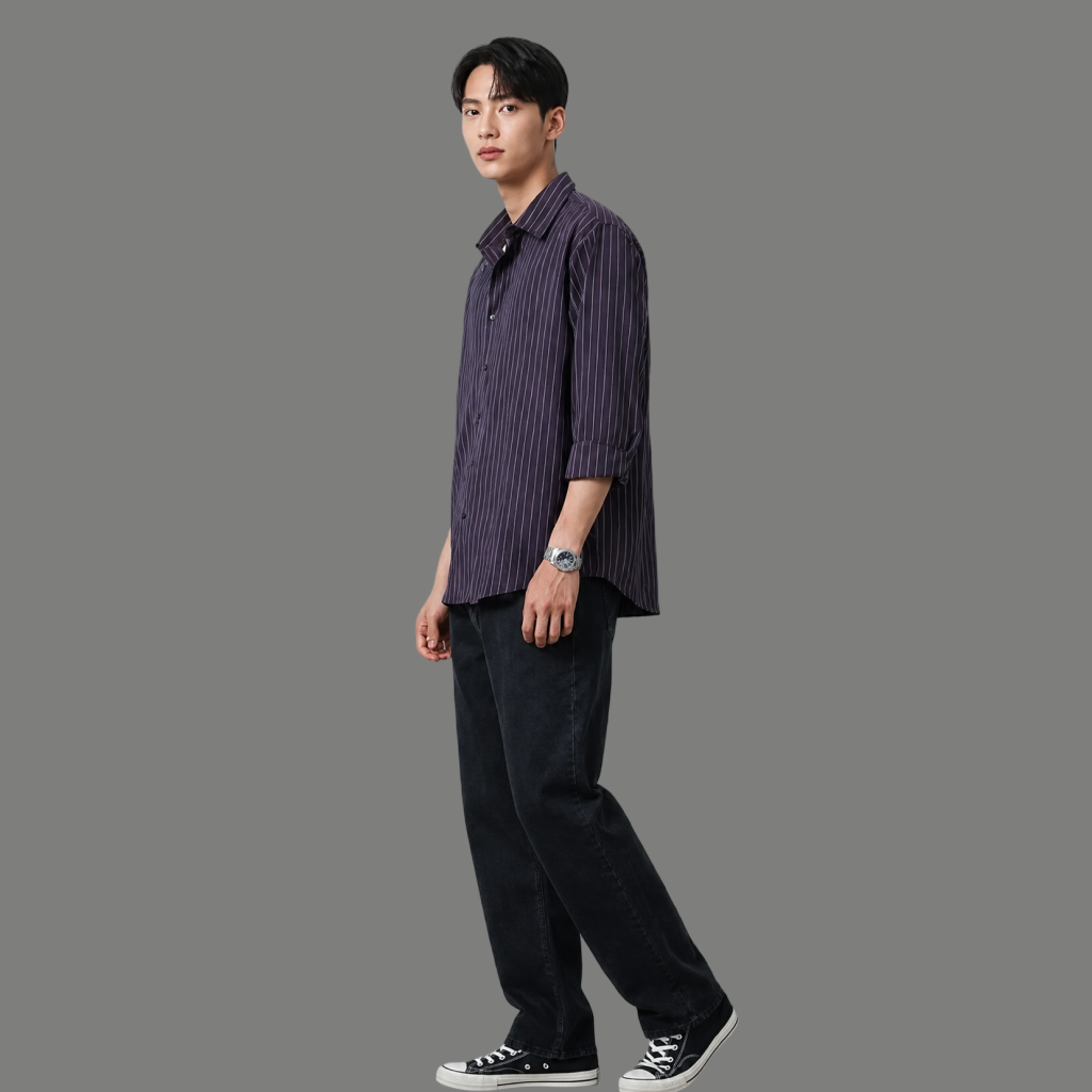Classic Long Sleeve Vertical Pinstripe Button Shirt