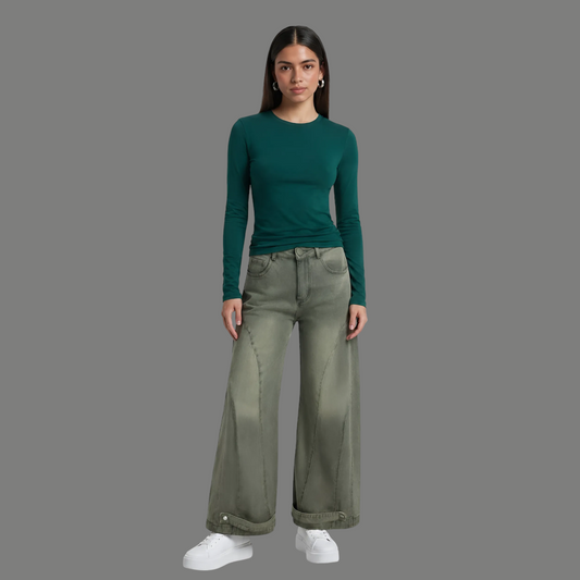 Relaxed Fit Paneled Flare Denim Pants