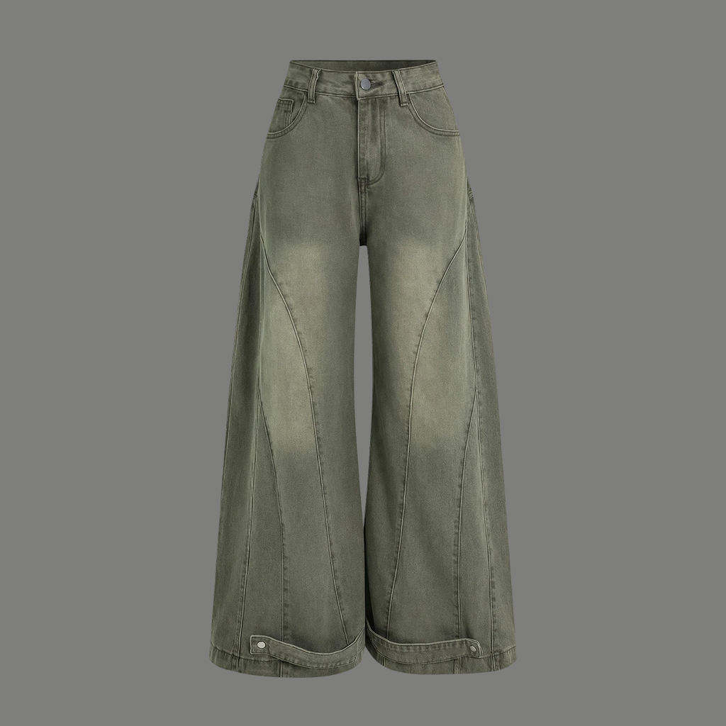 Relaxed Fit Paneled Flare Denim Pants