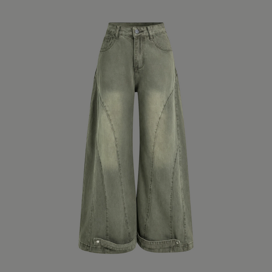 Relaxed Fit Paneled Flare Denim Pants