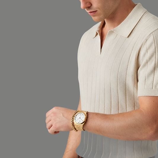Classic Short Sleeve Ribbed Open Collar Knit Polo