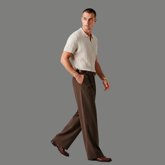 Classic Short Sleeve Ribbed Open Collar Knit Polo