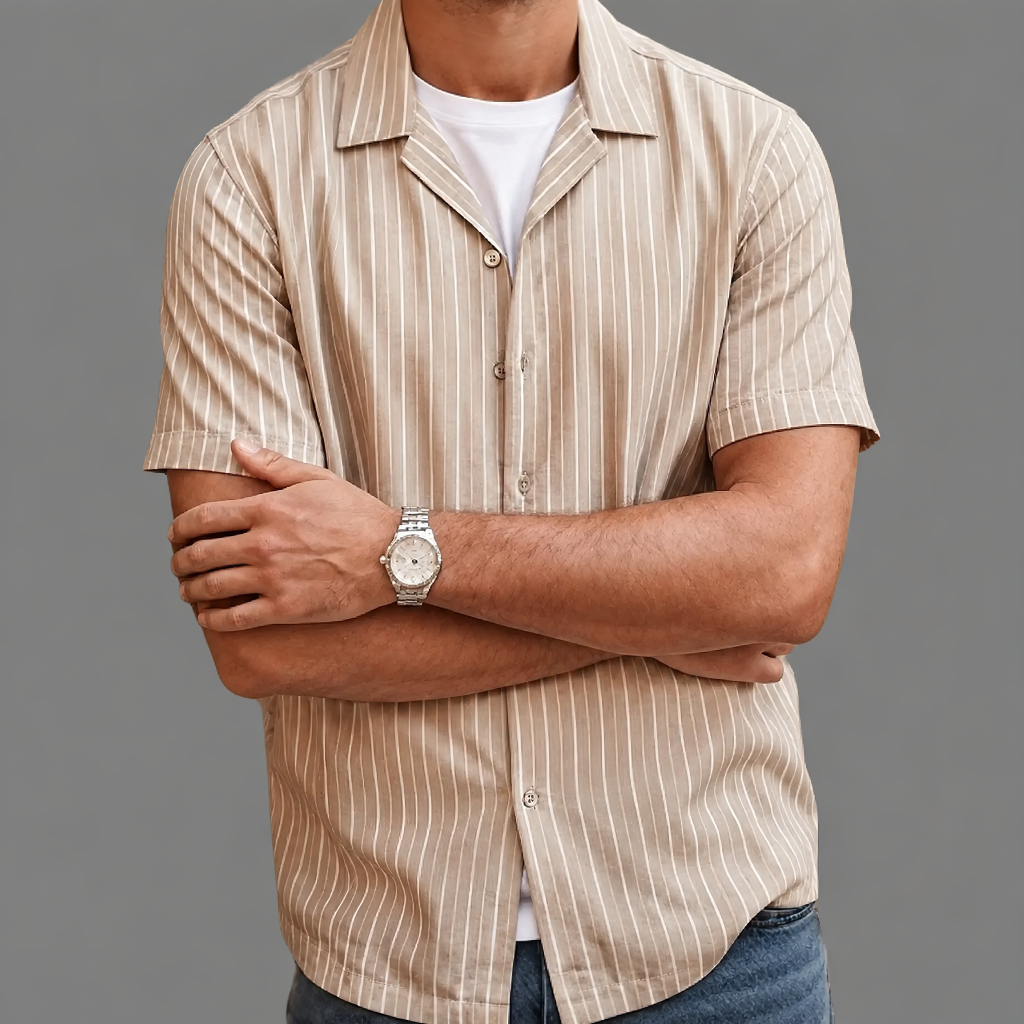 Oversized Striped Short Sleeve Resort Button Shirt