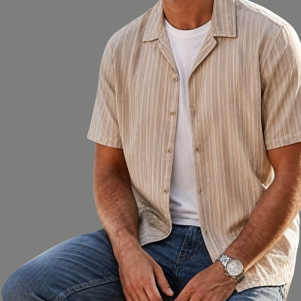 Oversized Striped Short Sleeve Resort Button Shirt
