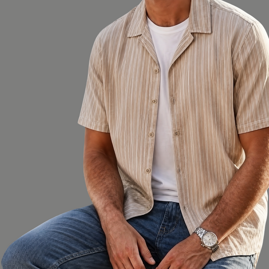 Oversized Striped Short Sleeve Resort Button Shirt