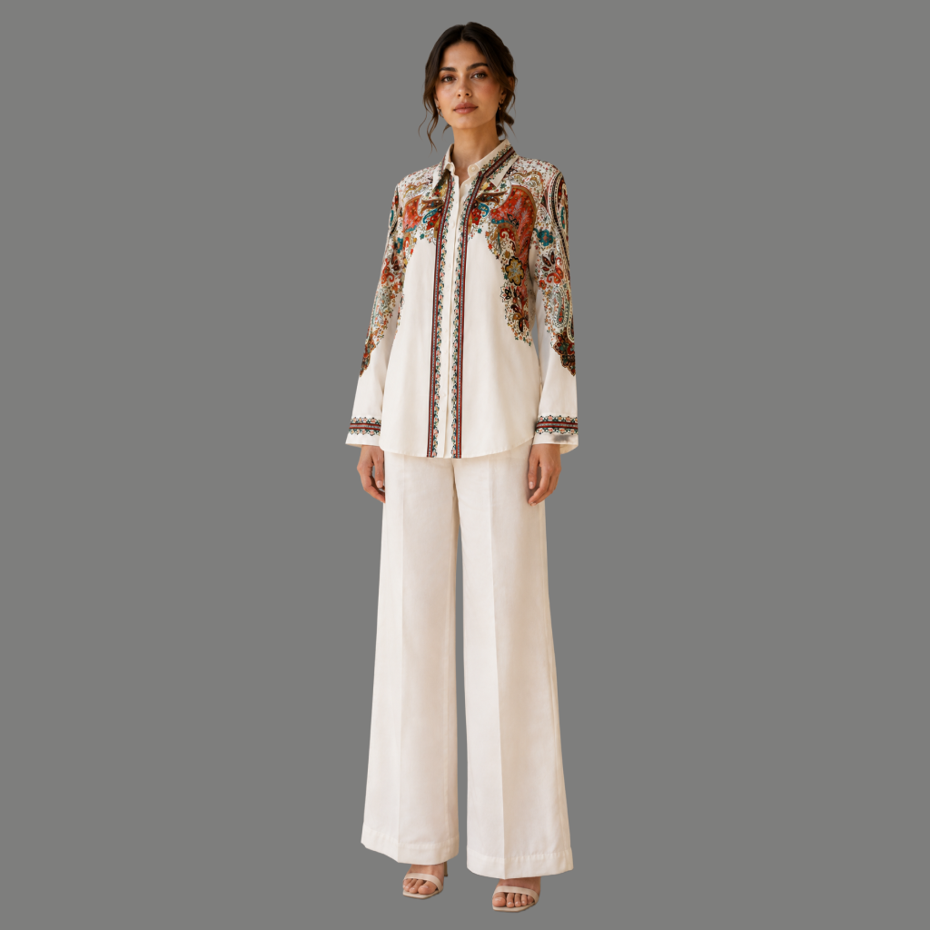 Ivory Paisley Trim Shirt