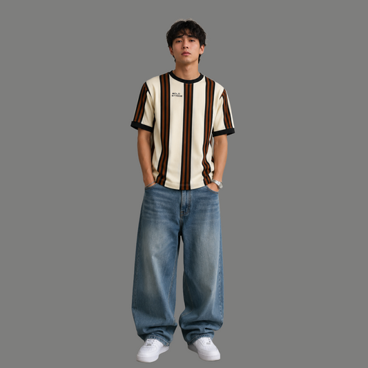 Vertical Block Striped Graphic Crewneck T Shirt