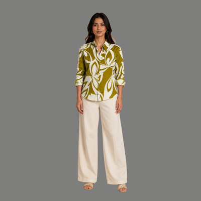 Olive Abstract Floral Shirt