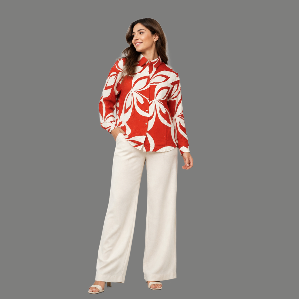 Red Abstract Floral Shirt - front