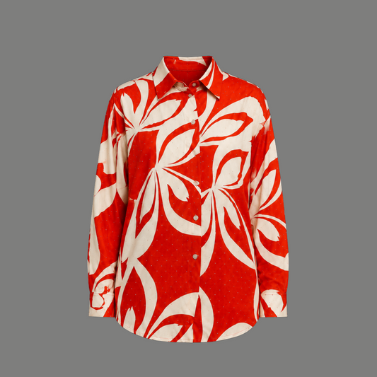 Red Abstract Floral Shirt - flat