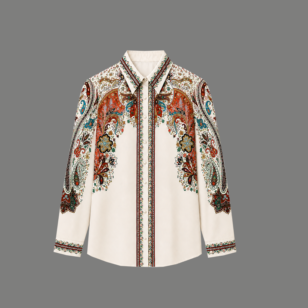 Ivory Paisley Trim Shirt - flat
