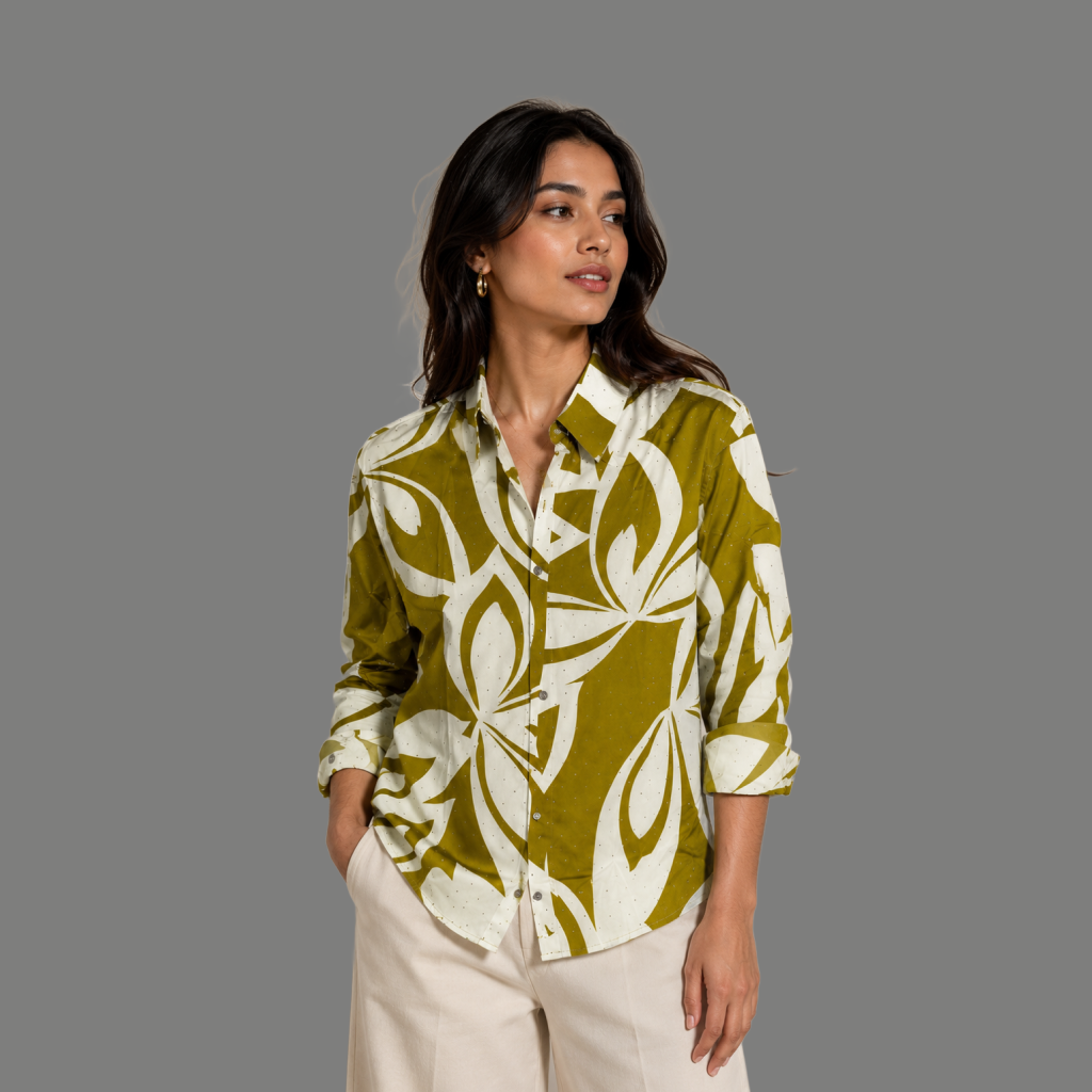 Olive Abstract Floral Shirt - side