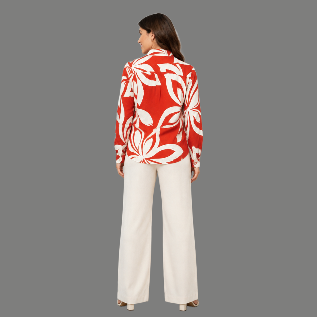 Red Abstract Floral Shirt - back