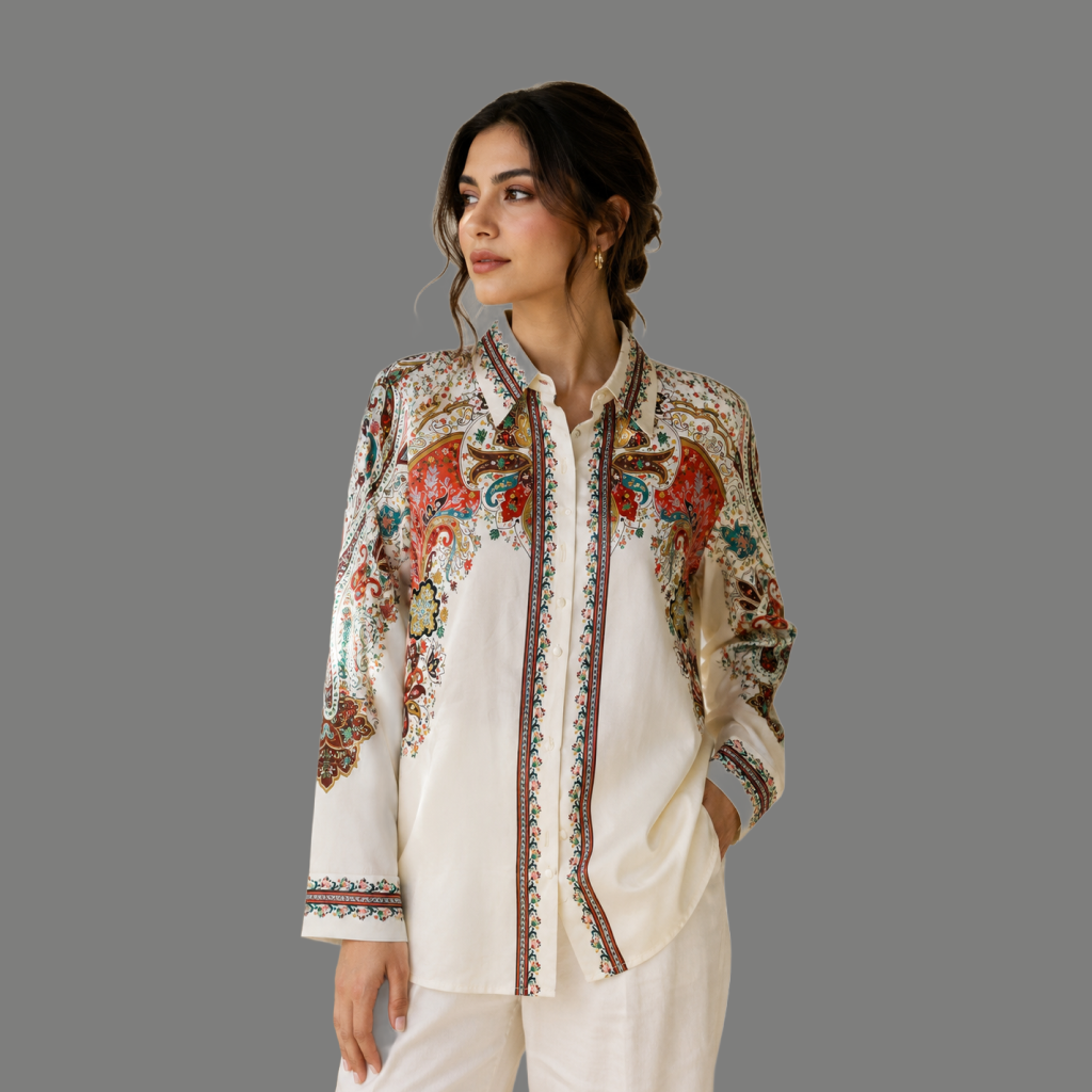 Ivory Paisley Trim Shirt - side