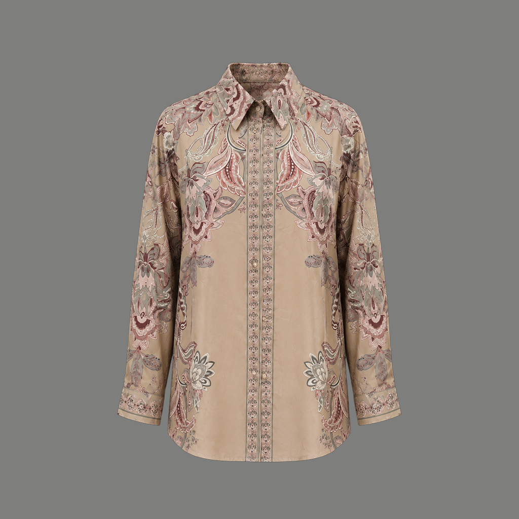 Beige Paisley Tunic Shirt - flat