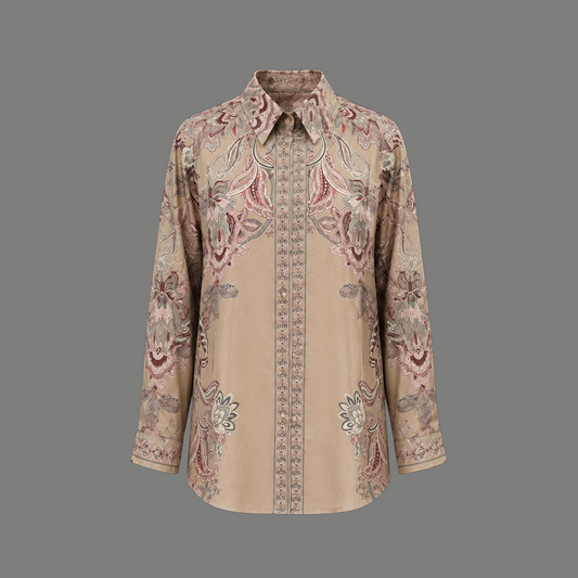 Beige Paisley Tunic Shirt - flat