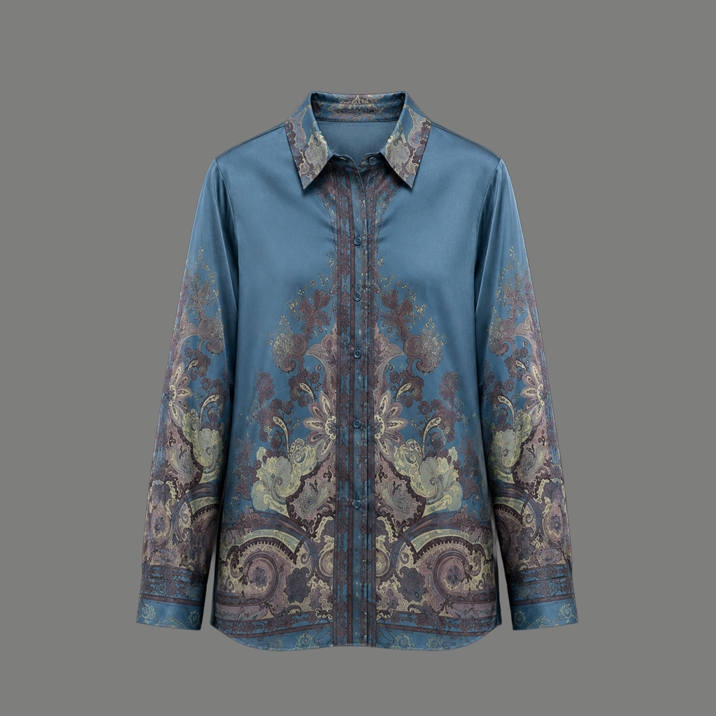 Teal Paisley Satin Shirt - flat