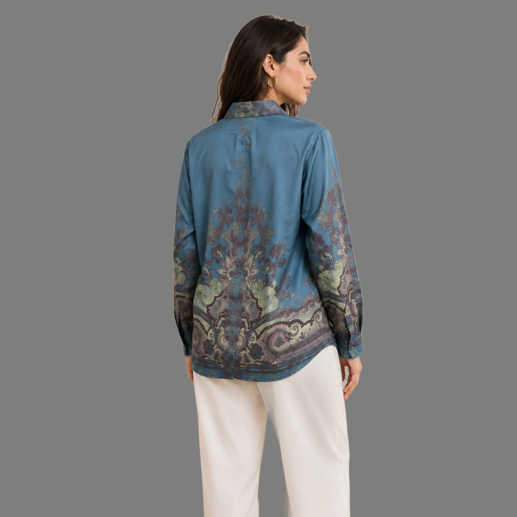 Teal Paisley Satin Shirt - back