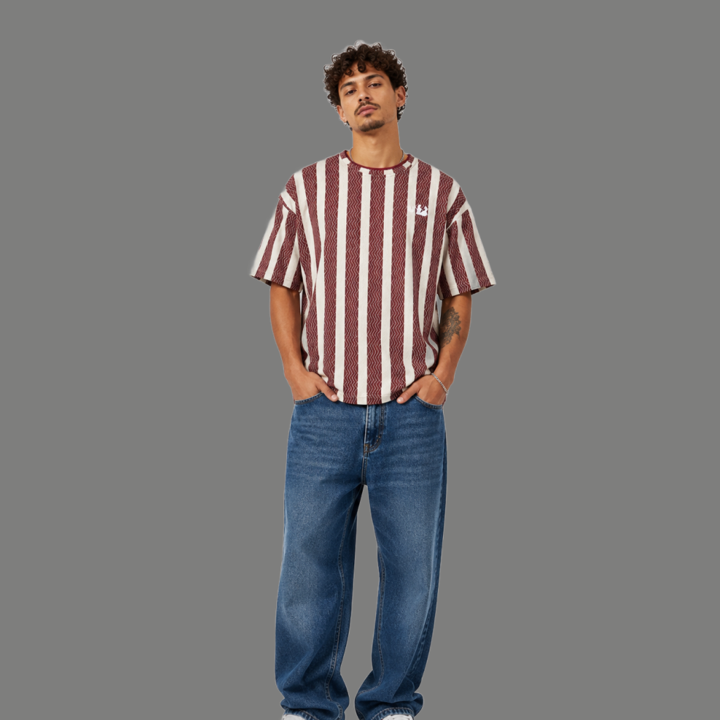 Burgundy Stripe Oversized Tee - front