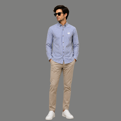 Blue Pinstripe Floral Trim Shirt
