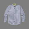Blue Pinstripe Floral Trim Shirt - flat