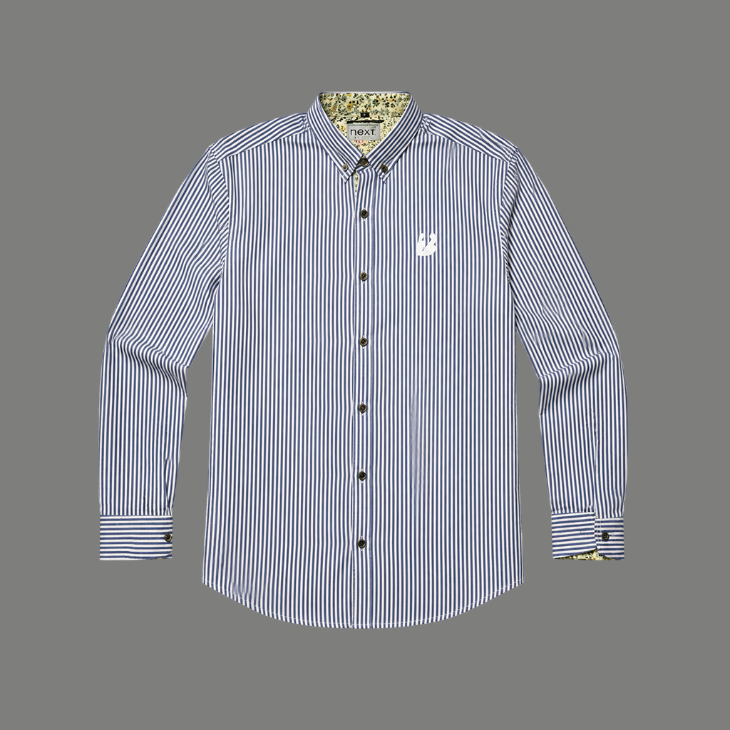 Blue Pinstripe Floral Trim Shirt - flat