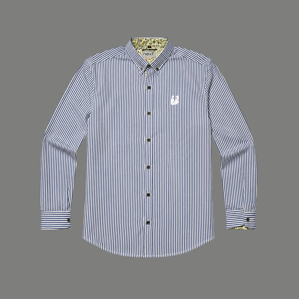 Blue Pinstripe Floral Trim Shirt