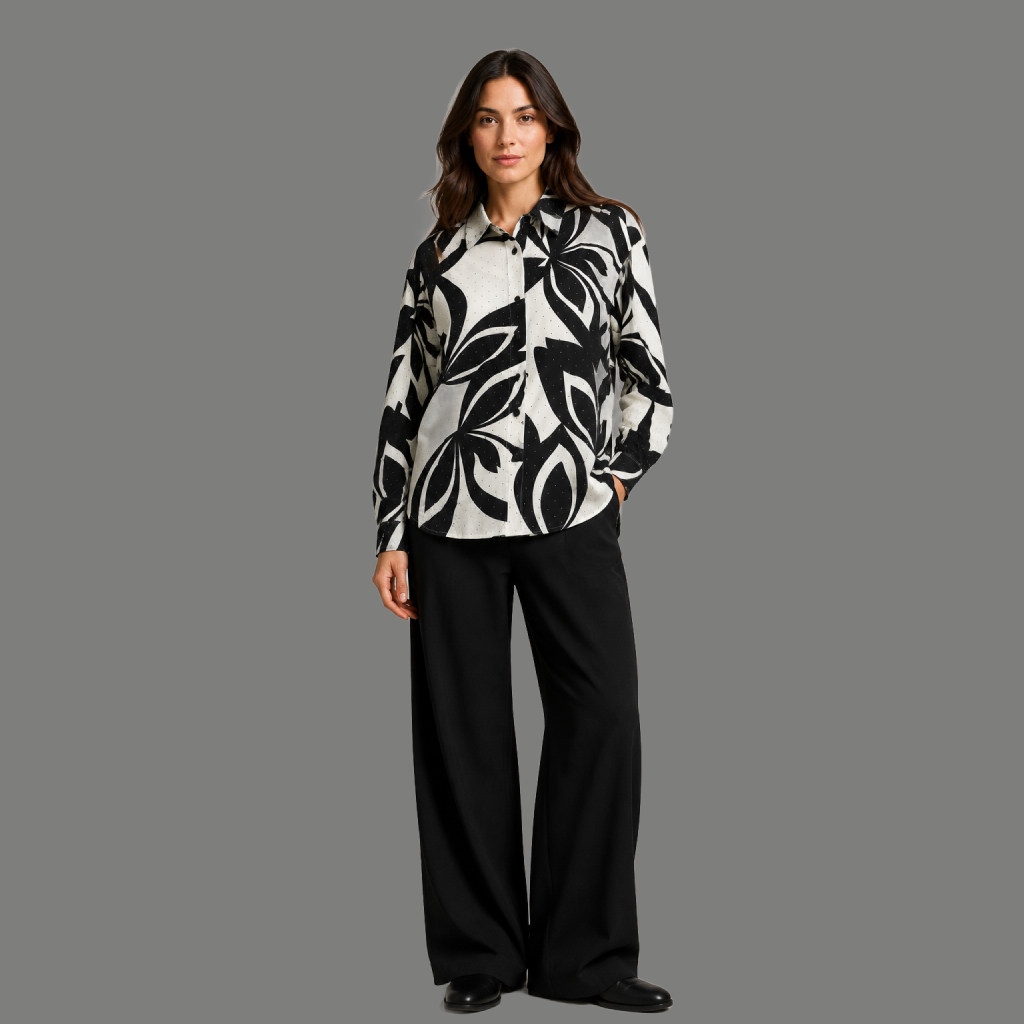 Black & White Abstract Floral Shirt - front