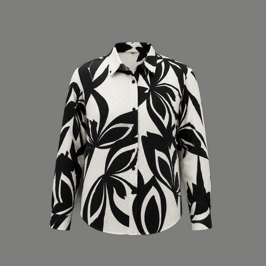 Black & White Abstract Floral Shirt - flat