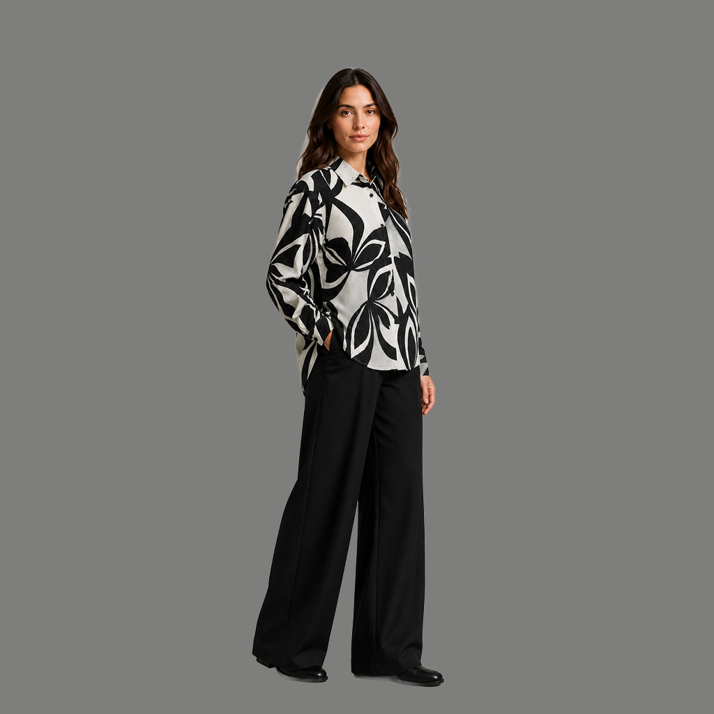 Black & White Abstract Floral Shirt - side