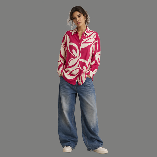 Magenta Abstract Floral Shirt - front