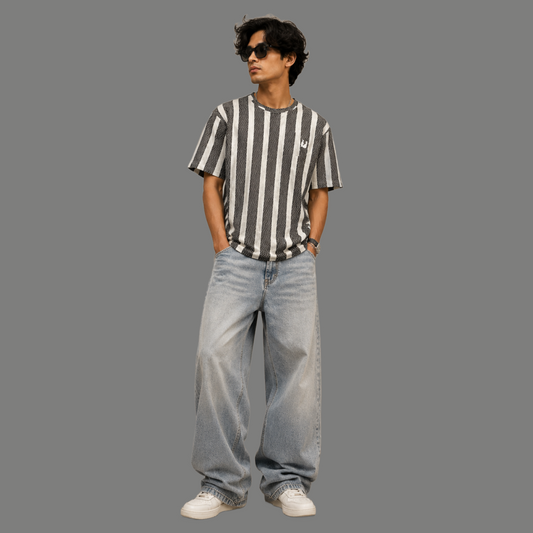 Charcoal Stripe Oversized Tee - front