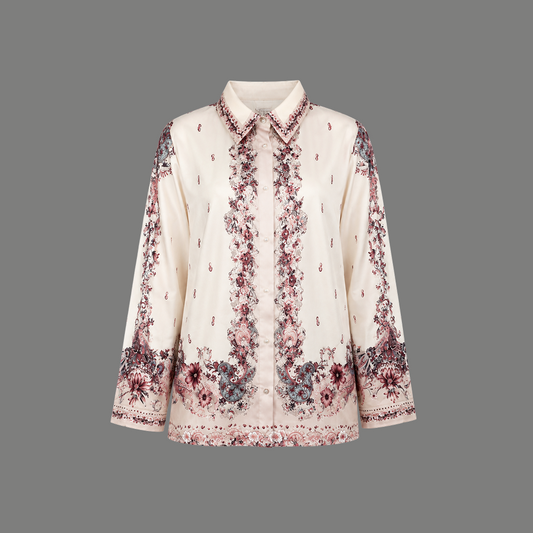 Ivory Floral Paisley Trim Shirt - flat